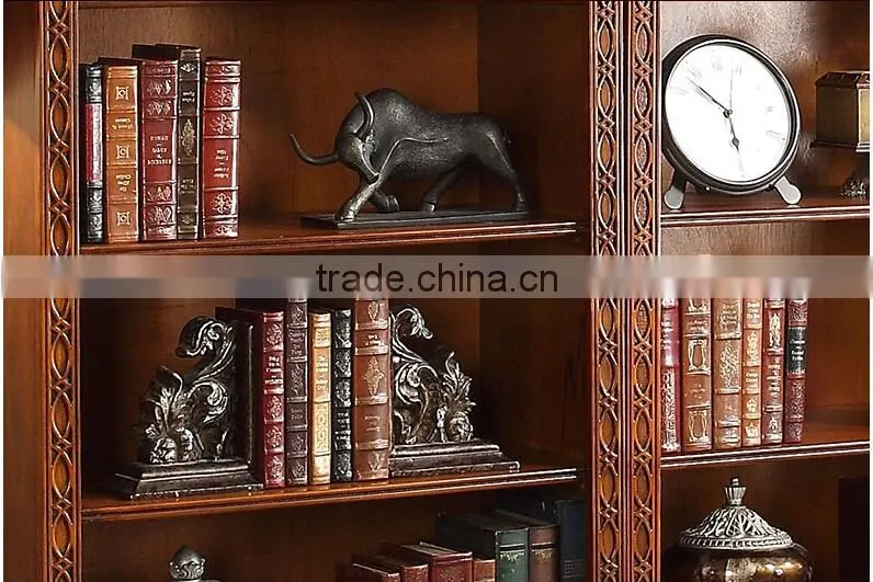 Rubber wood bookshelf sideboard with handmade carving AI-206