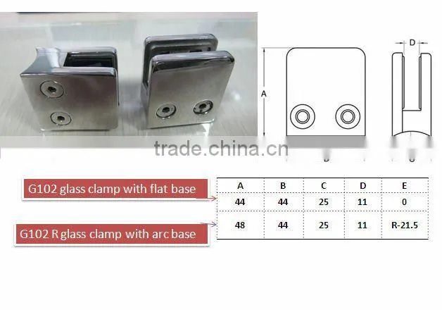 AISI304 Large Square Glass D Clamp for round Surface (G105R)