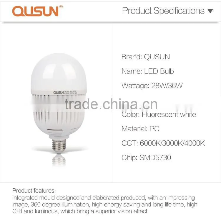 QUSUN High power led bulb 36W 3000 lumen led bulb light
