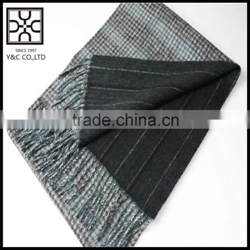 Double Sided Checked Wool Plain Scarf with Fringe