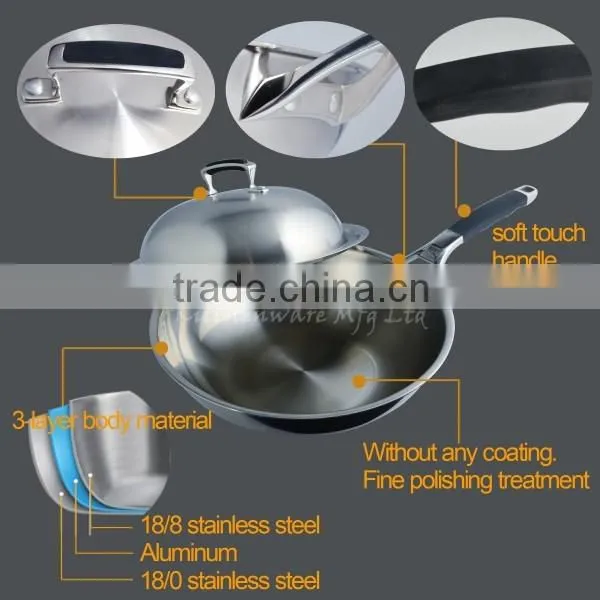 3 layers stainless steel wok pan