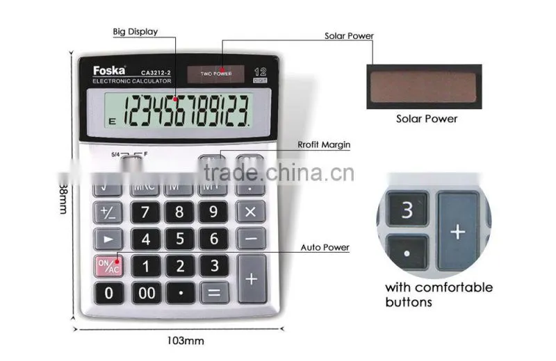 12 Digit Solar Power Office Calculator