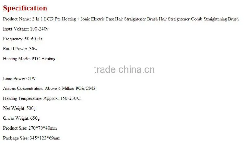 Pink / White Auto Hair Straightener Comb LCD Ion Brush Electric Hair Massager Anti-Scald Tool lcd hair straightening brush
