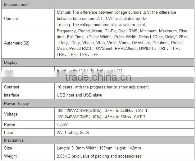 Hot sale ! 2013 Newest Hantek DSO5072P Digital storage oscilloscope 70MHz 2Channels 1GSa/s 7'' TFT LCD