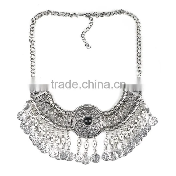 Trendy vintage alloy tassels coin necklace