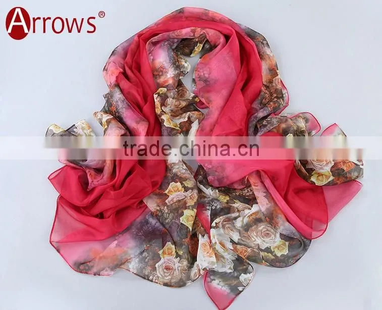 Big Long Rose Pattern Summer Scarf and Shawl for Women Imitated Silk Material More Vivid Royalblue Pink Flamingo Green