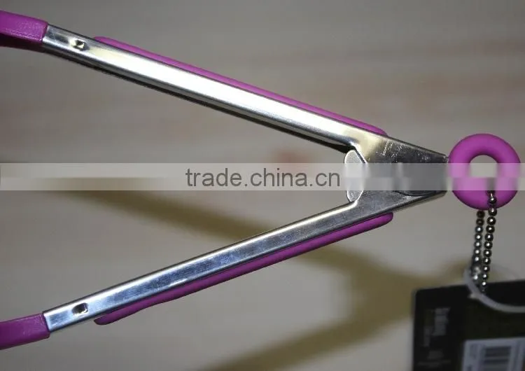BBQ tongs wholesale bbq grill tongs rose round stainless steel +nylon tongs NL83