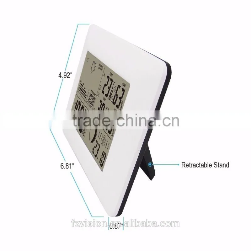 White RF Digital Clock Wireless Weather Station with Blue Backlight Thermometer Hygrometer Barometer 3 transmitters