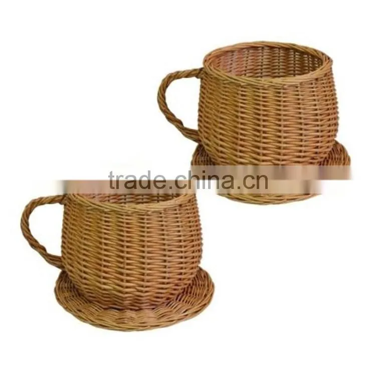 Indoor desk decoration wicke rwoven novelty small teacup planters