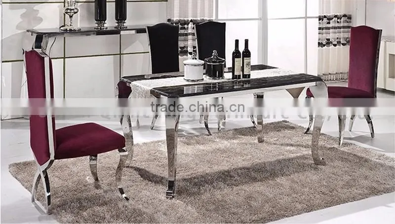 Marble top stainless steel dining table set for living room furniture