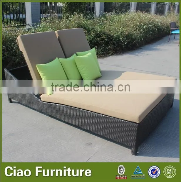 Wicker furniture outdoor double sun lounger / lounge bed