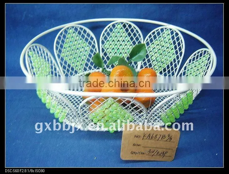 Egg shaped creamywhite moses decorative with green pearl storage fruit basket