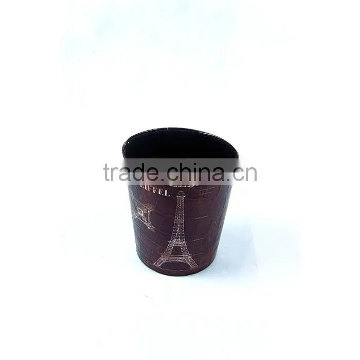 Newest The Statue Print Waste Bin Faux Leather Open Top Trash Can