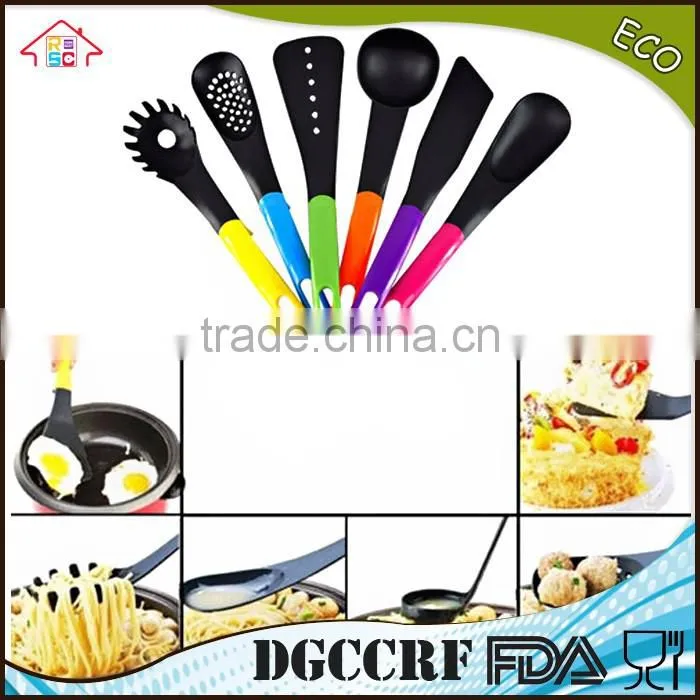 NBRSC High quality set of 6 pieces colorful nylon kitchen utensils set Ladle Slotted Strainer Spatula Spoon solid