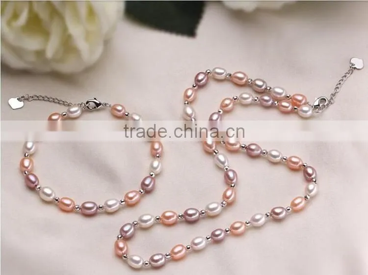 3-4mm rice shape freshwater pearl necklace and bracelet sets