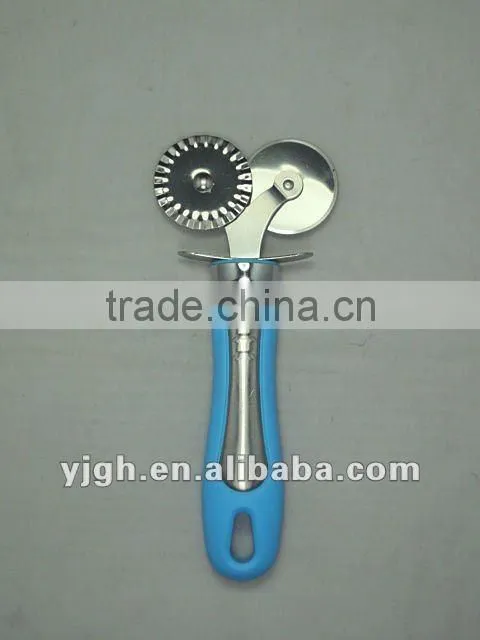 Stainless steel pizza cutter with double wheels