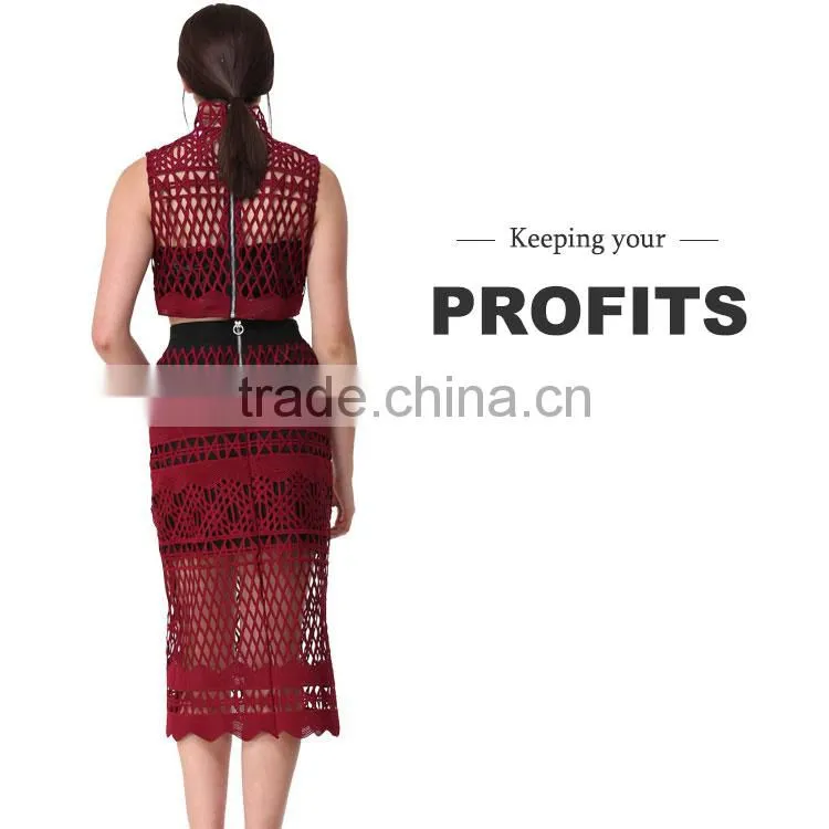 2017 summer woman latest new fashion lace blouse and midi skirt design images