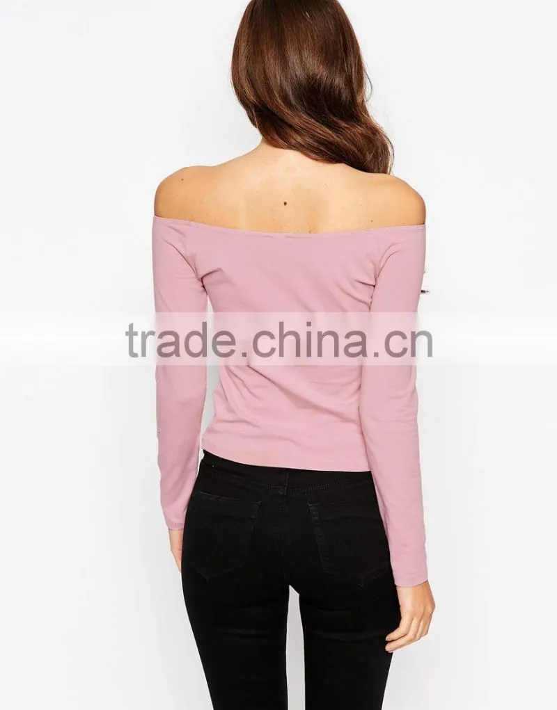 China factory OEM ODM 2015 customized Off Shoulder Top With Long Sleeves