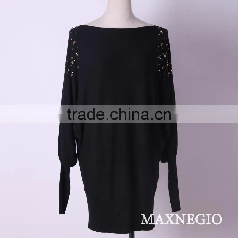 Women royal blue boat neck bat sleeve sweater cashmere sweater dress