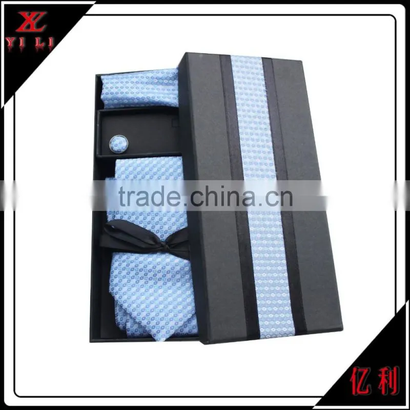 Custom Made Polyester Woven Logo Necktie Cufflink Clip Gift Set