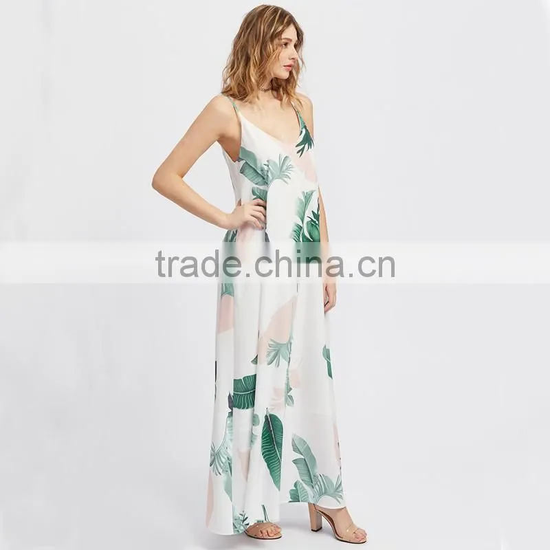 NEWEST floral print maxi dress,women spaghetti straps deep V-neck dress