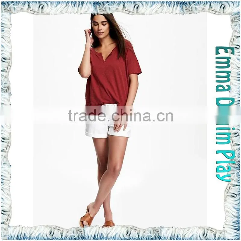 Hot Customized Sketch Sexy Ladies Simple Design Split O Neck Cotton Tee Shirts
