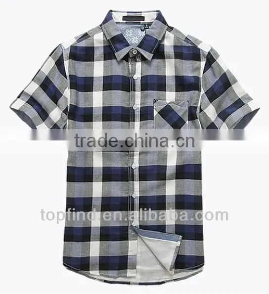 100% cotton fashion latest casual plaid style Short Sleeve Shirt for Men