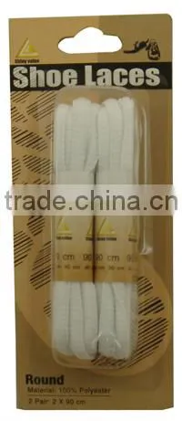 white flat polyester shoe laces with aglets
