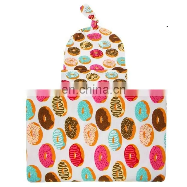 Newborn Infant Baby Cotton Floral Swaddle Blanket Hat With Receiving Blankets Set