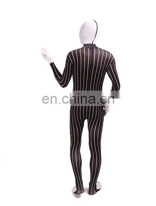 White & Black Spandex Slender Business Zentai Suit Stripe Unisex For Adult