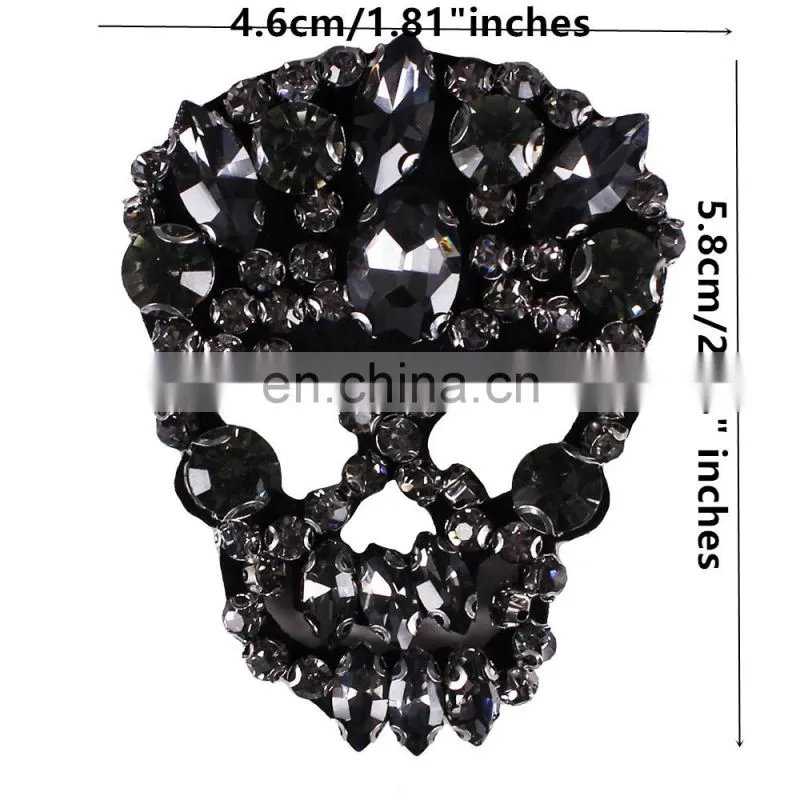 Fashion Beading Gray Rhinestones Skull Patches Badge for Jewelry Brooch