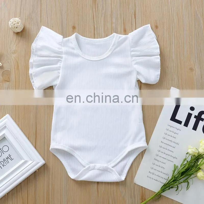 Wholesale Sweet Cotton Baby Rib Cotton Clothes Baby Girls Ruffle Romper