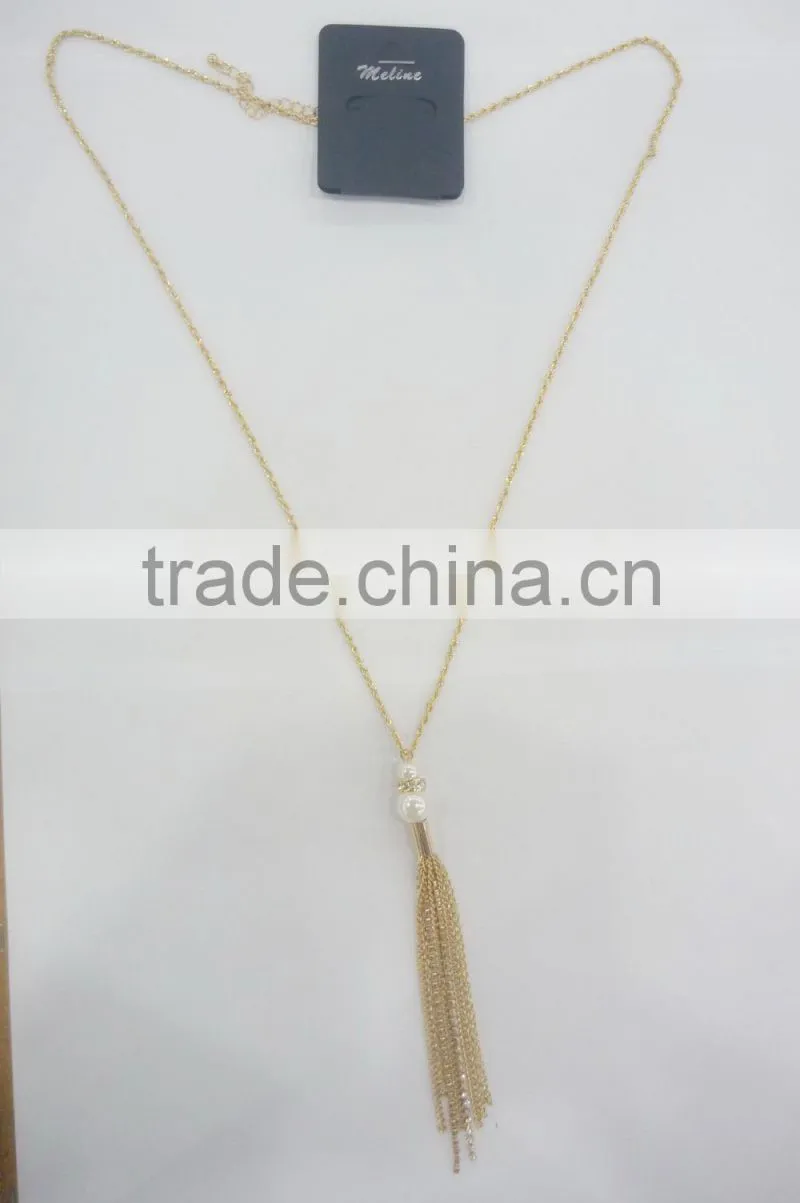 FASHION RHINESTONE CHAIN/CHAIN TASSEL NECKLACE EARRING SET WITH PEARLS