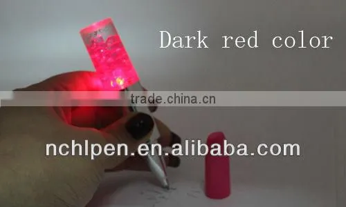 2013 noverty toy plastic lipstick ball pen with a light pen