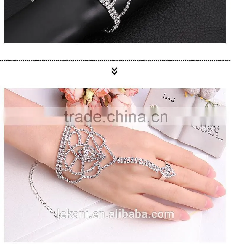 Attractive Shiny Ladys Best Gift Finger Chain Ring Bracelet