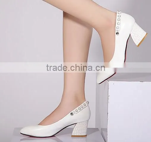 fashion women white thick cuban heel shoes