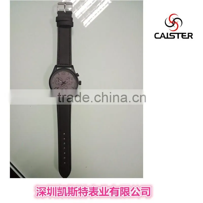 Hot-selling three eyes leather strap men wrsit watch