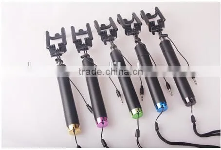 2015 newest wired selfie stick with foldable holder for camera monopod and smartphone