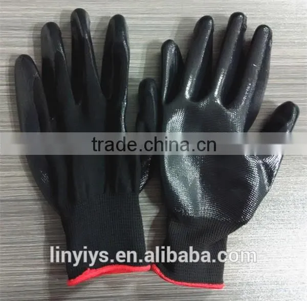 13 gauge oil/water resistant black nitrile coated work gloves