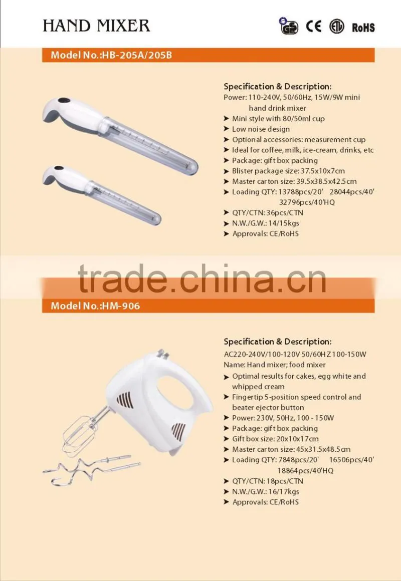 Hot sale household mini plastic electric hand mixer/electric vegetable blenders