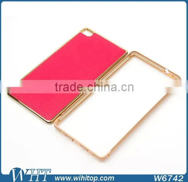For Huawei P8 Luxury Aluminum Bumper Leather Back Cover Mobile Phone Case