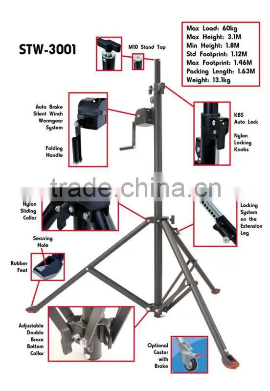 3m lightweight light stand with high pressure professional flexible tripod light stand