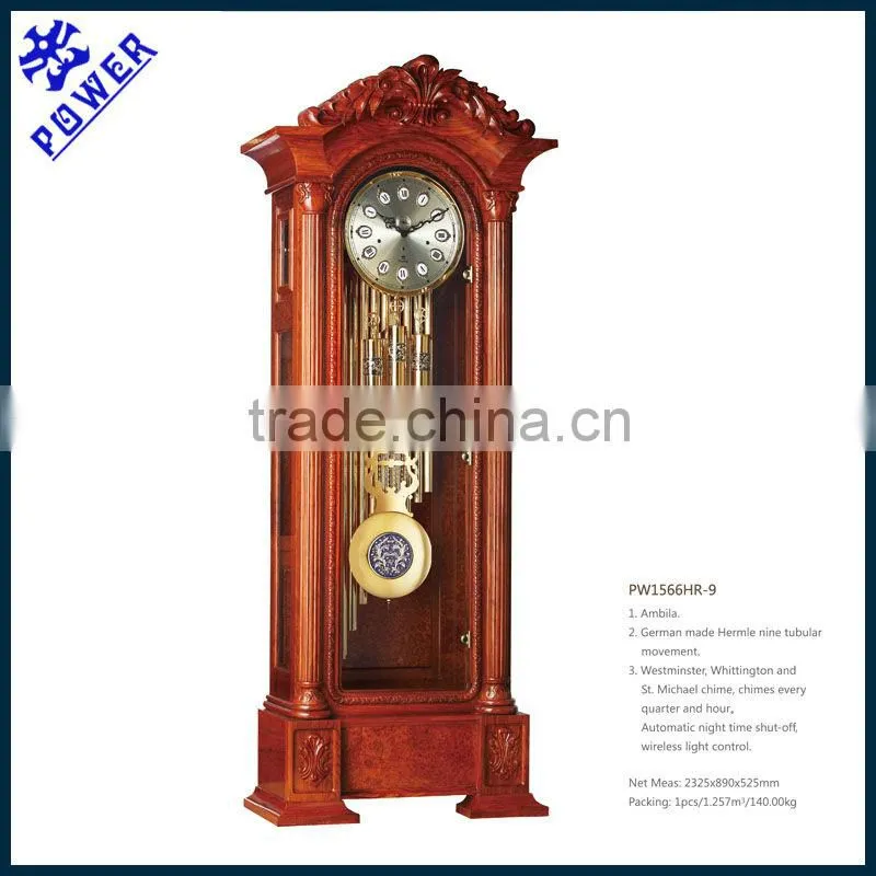 Grandfather clock Ambila wood German made Hermle nine tubular movement High quality PW1566HR-9