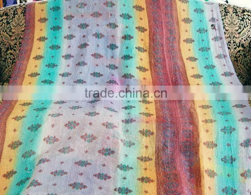 Authentic Indian Vintage Kantha Work Reversible Silkshawls/Scarves/Stoles