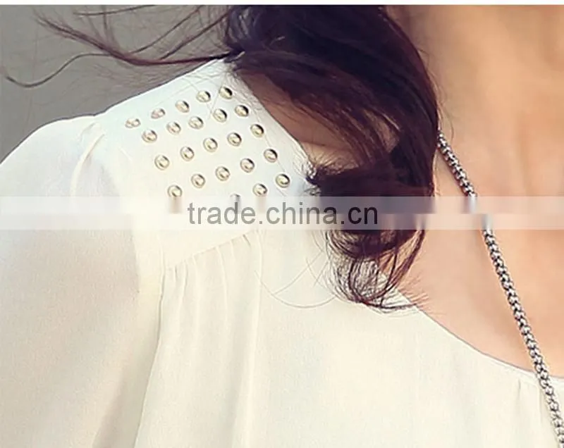 Sexy women Chiffon Blouses Puff Long Sleeve Lace Shirts Loose O-neck Plus SizeTops