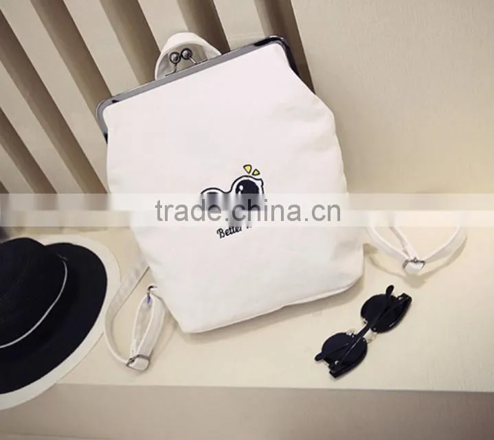 2016 new design backpack fashion lady's tote bag canvas backpack with kiss buckle