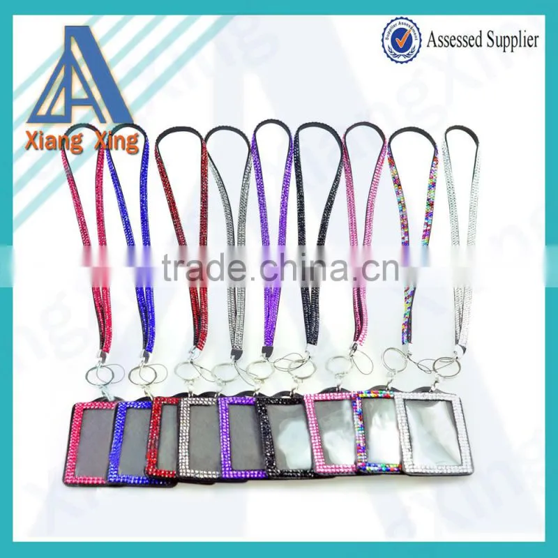 Double line clear rhinestone cute yoyo badge reel lanyard for keys
