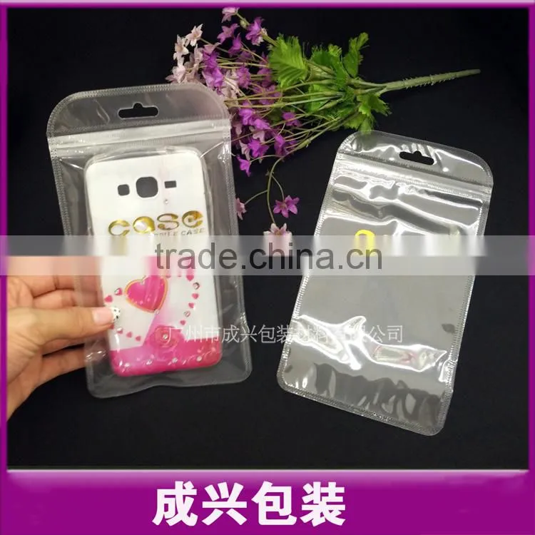 mobile case packaging Poly bag /matte plastic zipper bag/front is clear plastic within printing golden case
