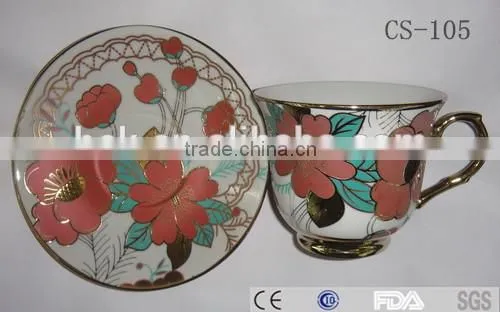Flower decorate custom printed ceramic tea cup and saucer