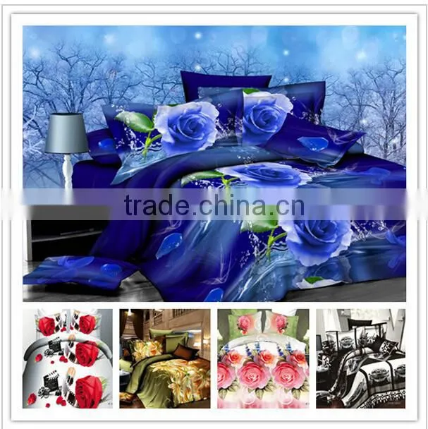 Luxury 2015 beautiful flower printed 3d duvet cover set fabrics king size plain white 100% cotton bed sheet wholesale
